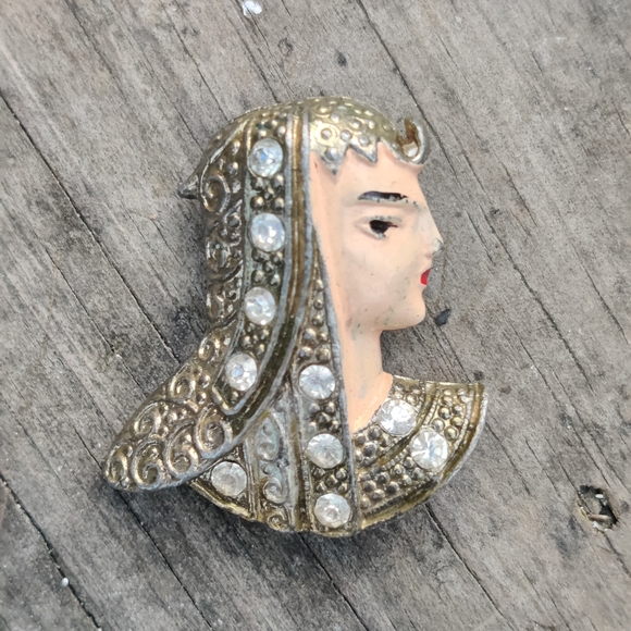 Rare Vintage Art Deco Enameled Taste Flapper Woman Brooch - Picture 3 of 7